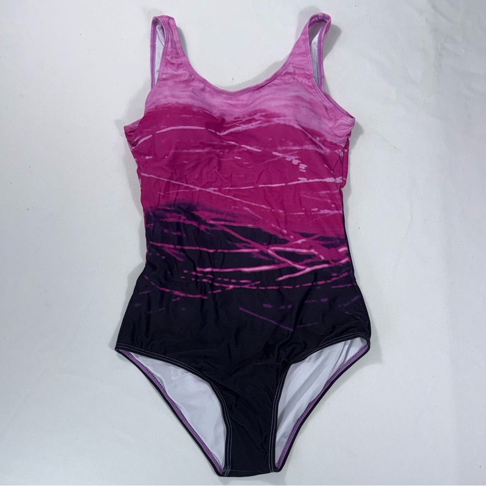 Pink to Black Ombre One-Piece Swimsuit with Crisscross Back | M